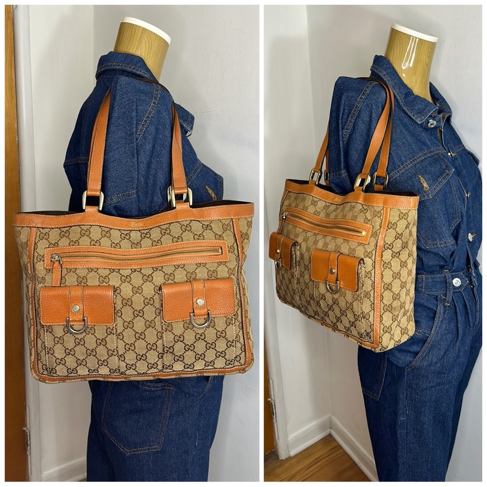 Gucci Beige/Tan GG Canvas and Leather Abbey Pocket Tote